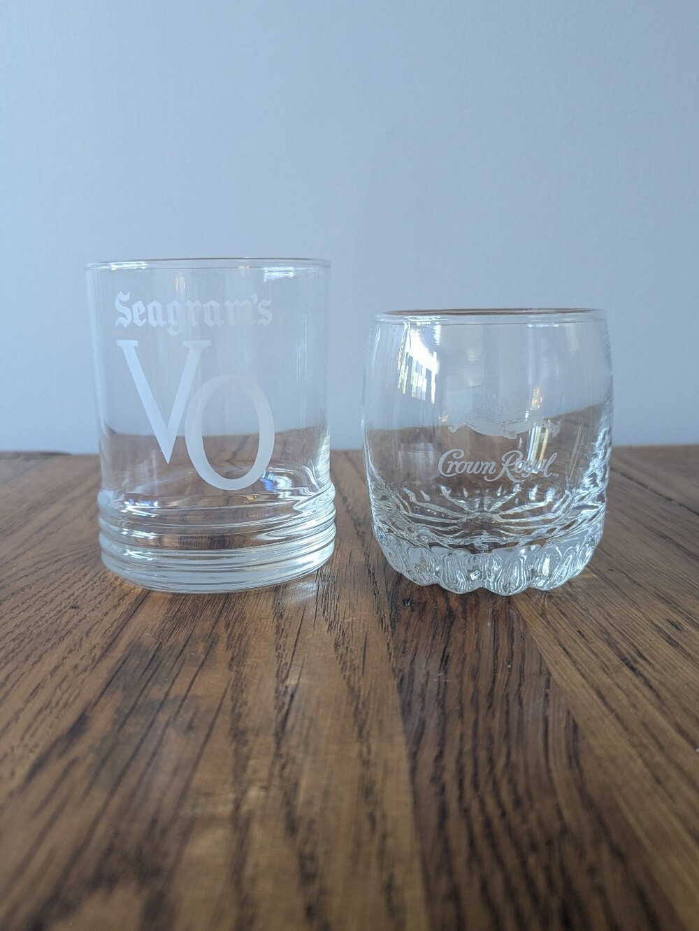 Crown Royal + Seagram's VO Etched Glass Rocks Glasses - Set of 2